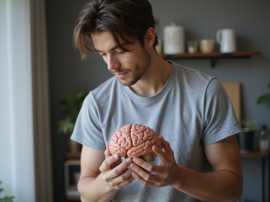Persona observando modelo de cerebro, sugiriendo relación con emociones