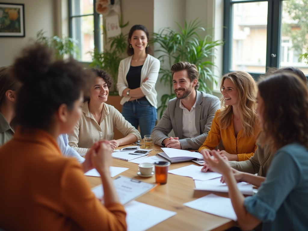 Group discussion about Caribeña results in Spanish-styled room