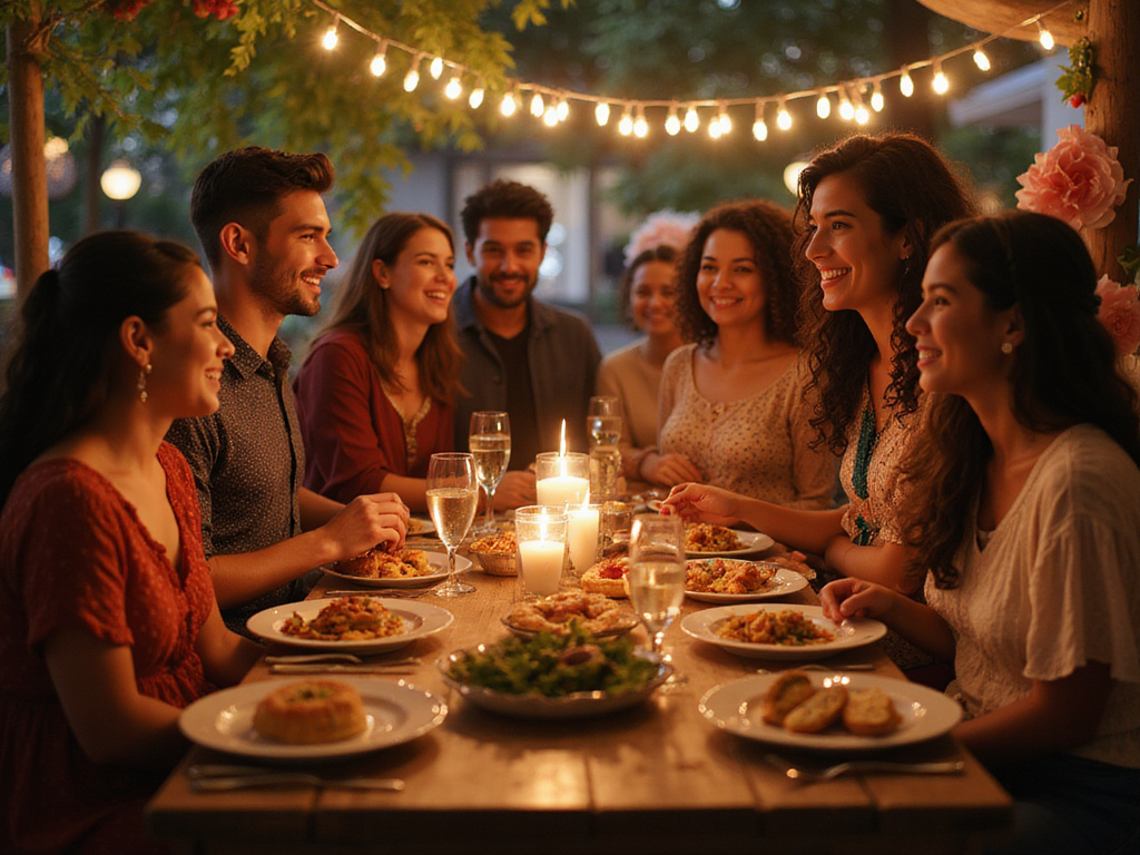 Onomástica celebration with diverse people in traditional outfits