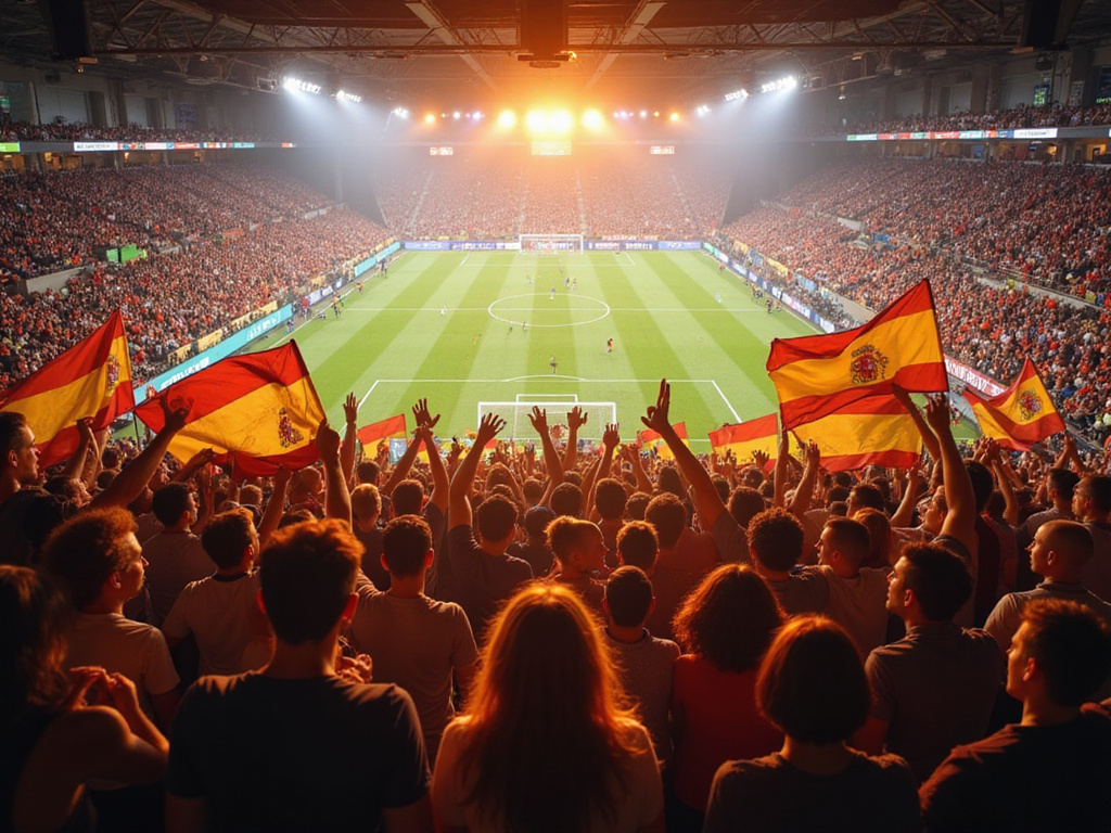 Excitados aficionados disfrutando del partido de fútbol internacional de hoy.