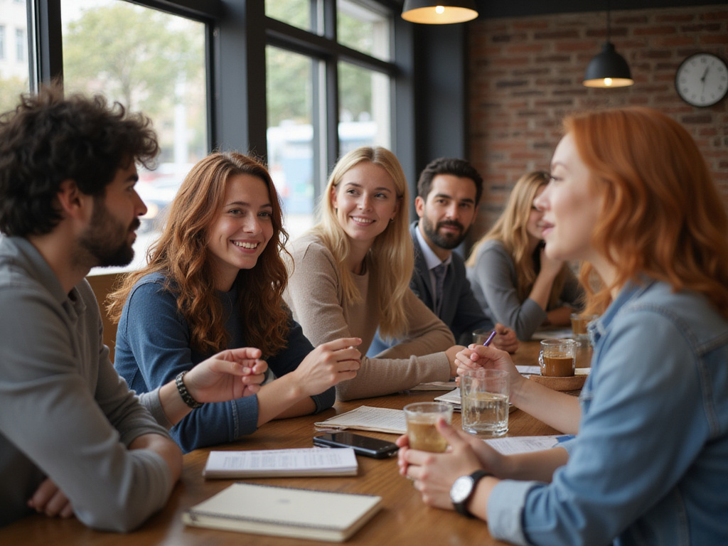 Diverse group discussing qué significa trailero tralala in casual setting