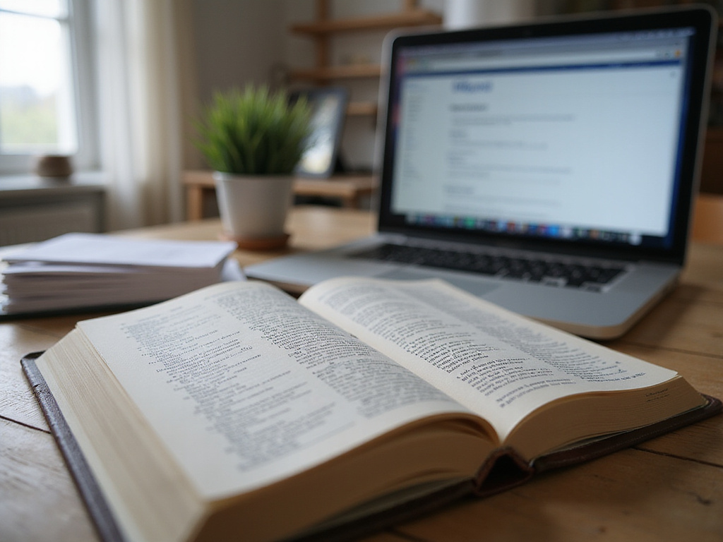 Spanish study set-up featuring dictionary and computer screen discussing qué género