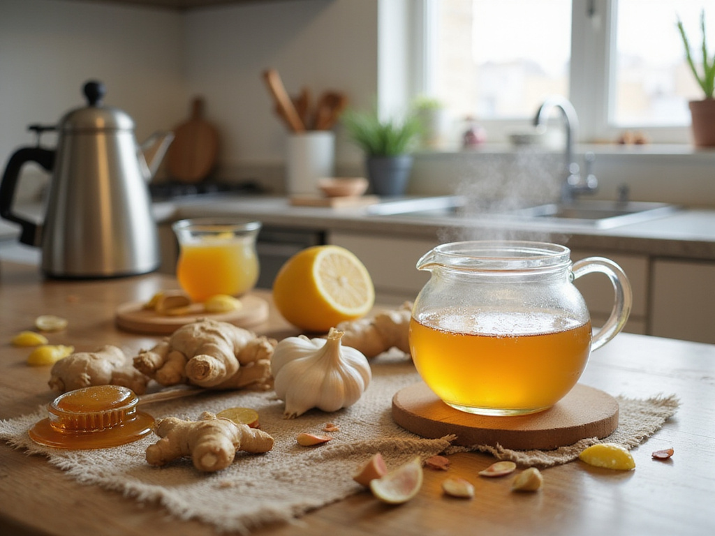 Preparando remedio casero para la tos con ingredientes naturales