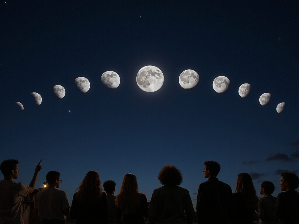 Diverse group observing various moon phases tonight