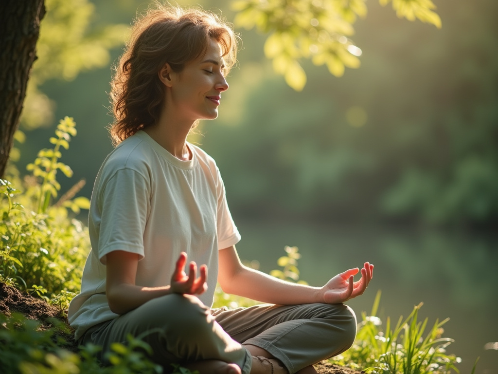 Person demonstrating emotional wellbeing and environmental care in nature