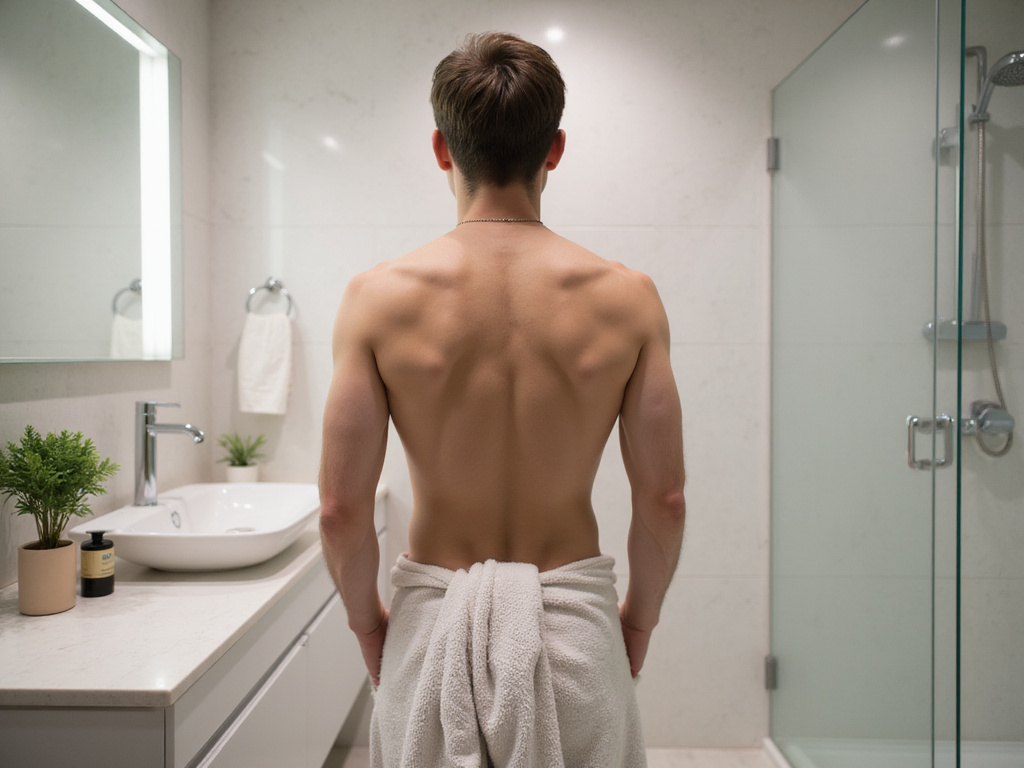 Man demonstrating daily hygiene routine for male genitals