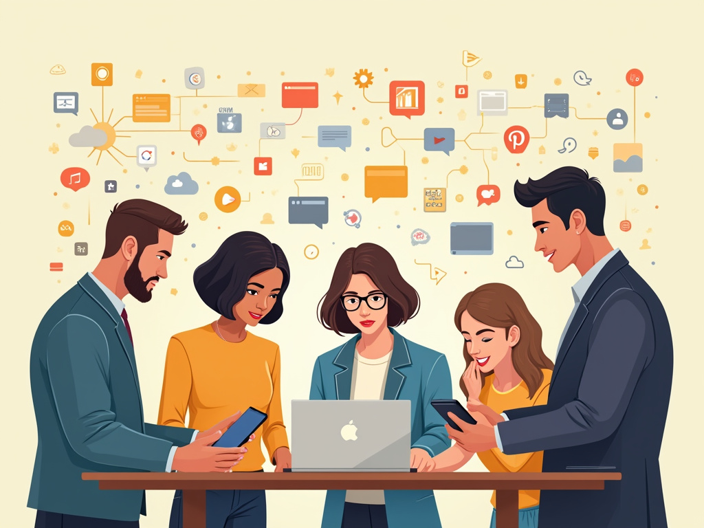 Conexión y red de personas usando tecnología moderna