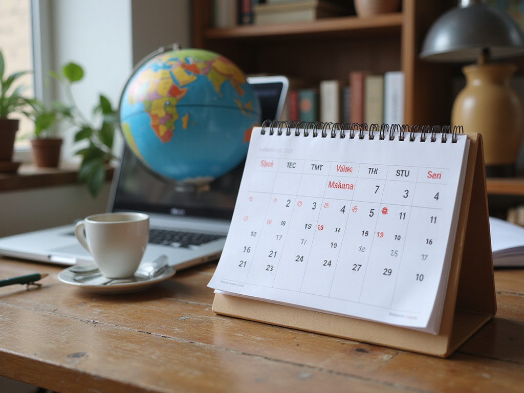Spanish calendar highlighting 'Mañana' on wooden table