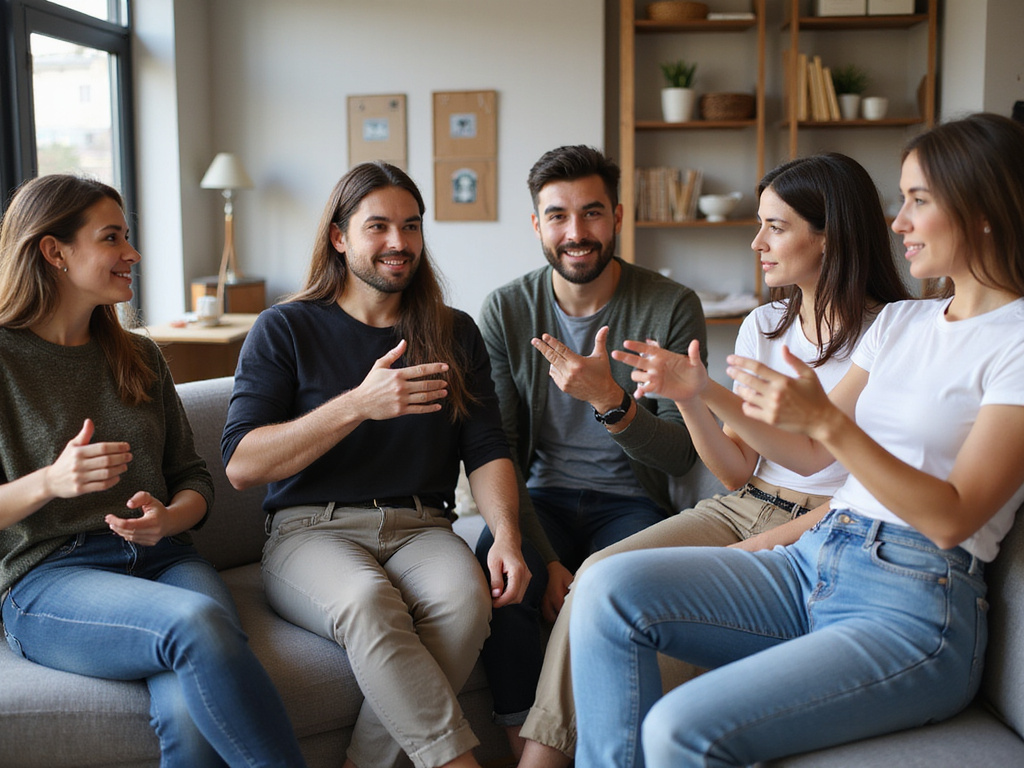 Group of people symbolizing Qué Onda in casual social setting