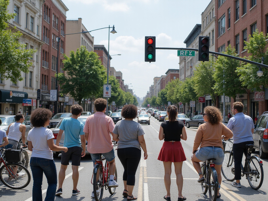Usuarios de la vía esperando para cruzar en intersección confusa