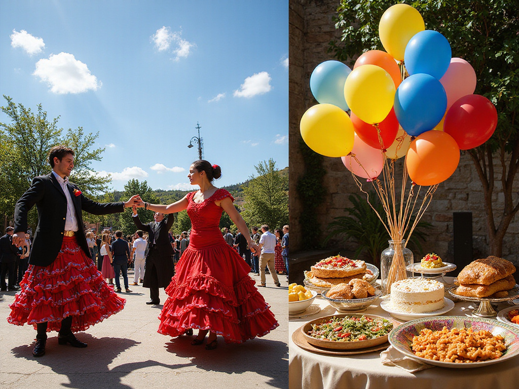 Celebrating Spanish culture outdoor with flamenco, traditional food and balloons