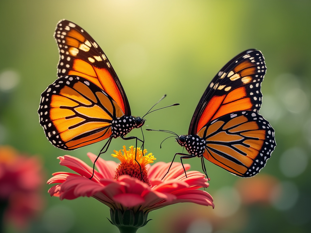 Mariposas comiendo en un jardín colorido y bebiendo agua