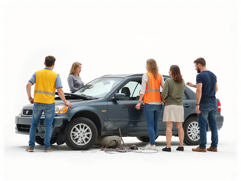 Car accident scene demonstrating protected car users in transit event